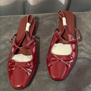 Patent Slingback Ballet Flats in Deep Red